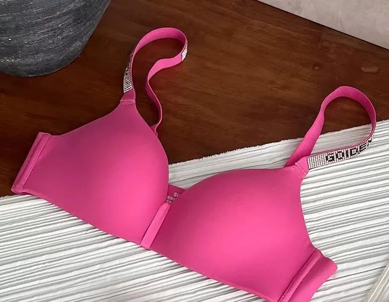 セクシーな Fashion Women Triangle Cup Bralette 32‑38 Thin Seamless Push Up Anti Sag Rhinestone Letter Strap Beautiful Back Lingerie — image 18