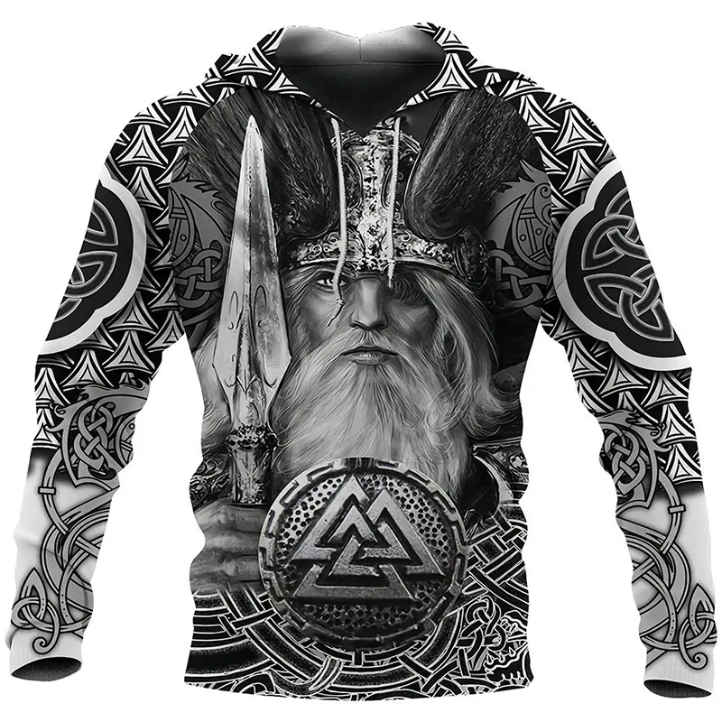 2024 Mens Hoodies Eagle Tattoo Pattern Vikings 3D Printed Fashion Casual Harajuku Hip Hop Autumn And Winter Oversized Sudaderas — image 7