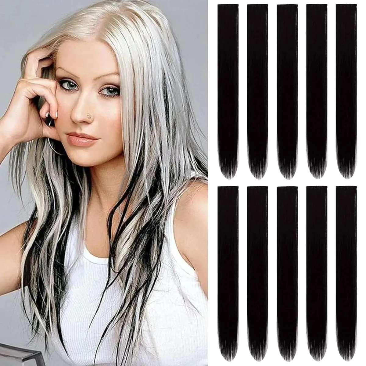 10 PCS Colored Hair Extensions Straight Hairpiece Multi-colors Party Highlights Clip in Synthetic for Women Girls Cosplay Gift — image 16