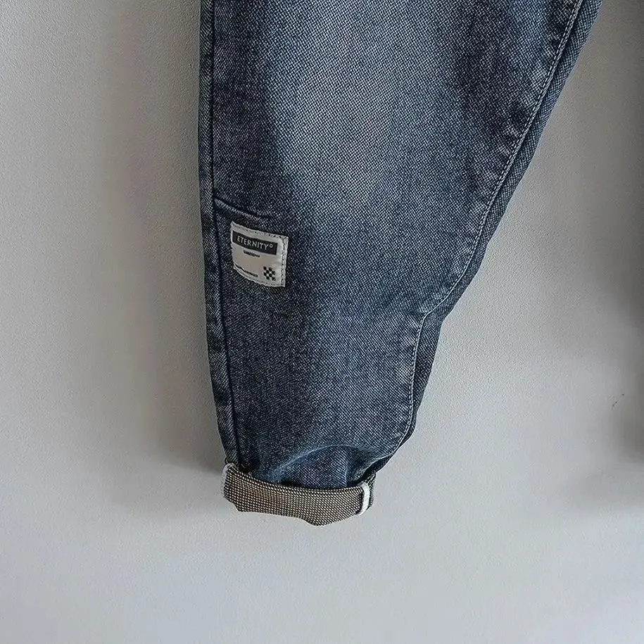 Loose Elastic Waist Denim Jeans Spring Autumn Spliced Harem Pants Men's Casual Pants 2024 Korean New Stretch Baggy Cargo Jeans — image 4
