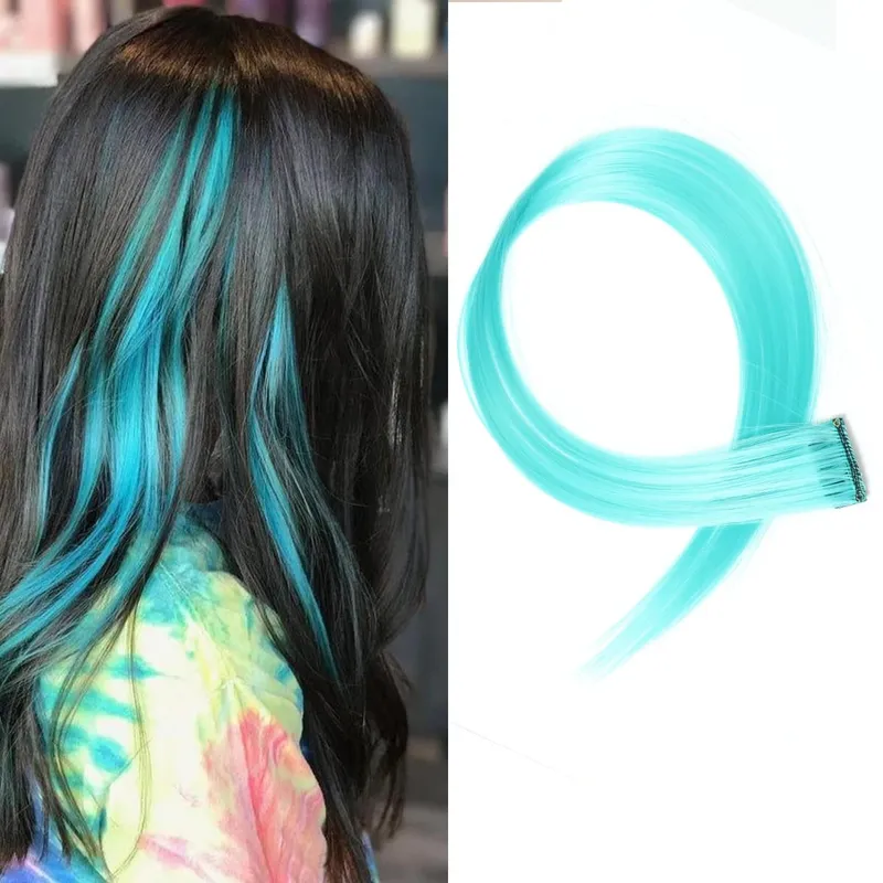 Clip in Hair Extensions 22 Inch Colored Hair Extensions Party Highlights Long Straight Synthetic Hairpieces for Women Kids Girl — image 19