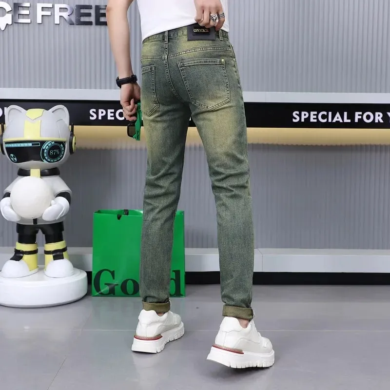Newly Fashion Designer Men Jeans Retro Green Blue Slim Fit Ripped Jeans Men Trousers Vintage Casual Cotton Denim Pants Hombre — image 6