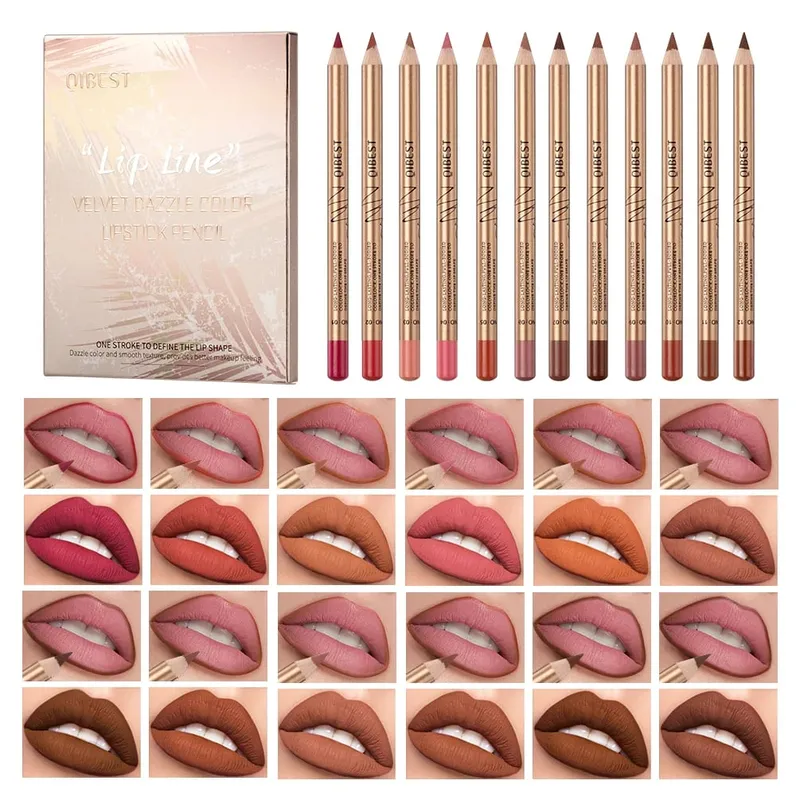 12 PCS Lipliner Sets Waterproof Matte Lip Pencil Lipstick Lasting Lip Liner Pen Smooth Nude Lipstick Pen For Cosmetics