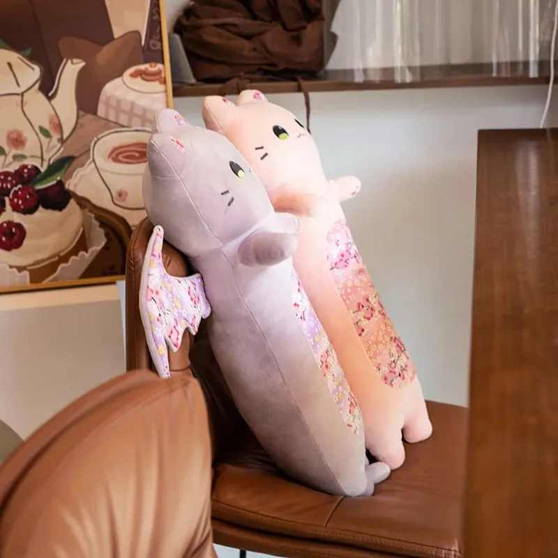 60cm Cute Cat Body Pillows Cherry Blossom Cat with Bat Wing Plush Toys Kawaii Soft Sleeping Pillow Cushion Girl Birthday Gift — image 7