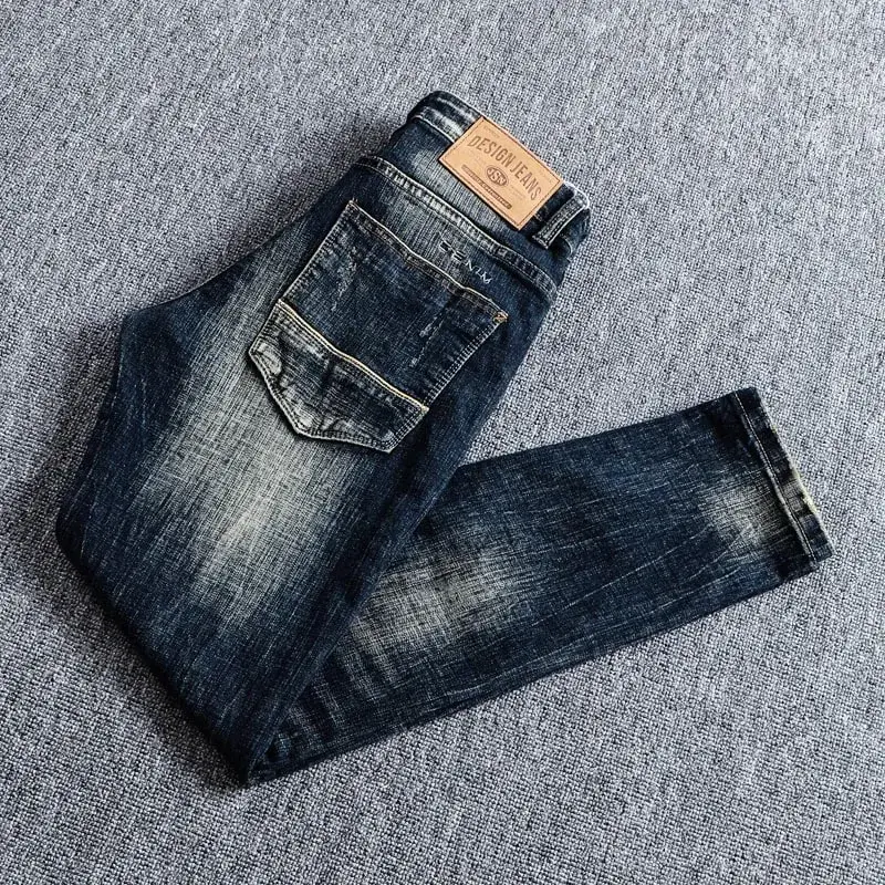Italian Style Fashion Men Jeans Retro Black Blue Elastic Slim Fit Ripped Jeans Men Trousers Vintage Designer Casual Denim Pants — image 6