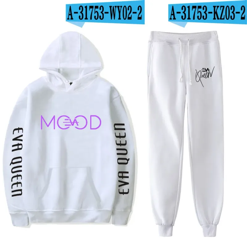 Hip Hop สบาย Eva Queen พิมพ์เสื้อกันหนาว Sweatpants ชุด Hoodies + กางเกงชุดชาย/หญิง 2 ชิ้นชุดเสื้อผ้า