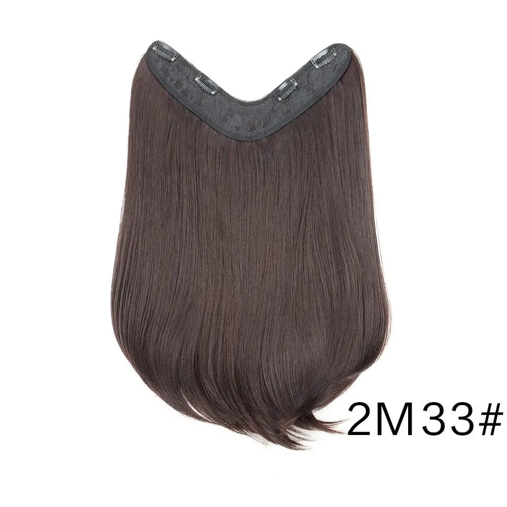 18Inch Synthetic V Long Curly Inner Buckle Hair Extension Black Brown Hairpiece Wig for Women
