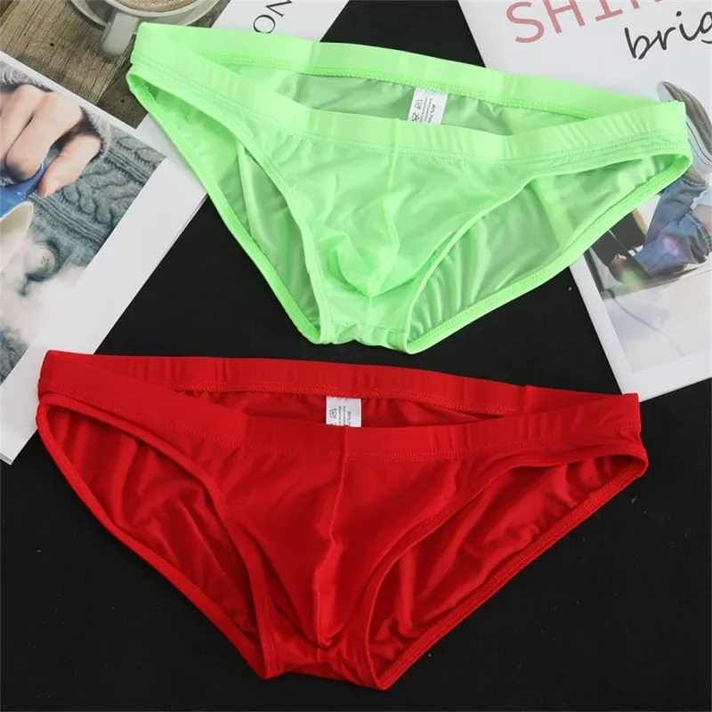 2Pcs Men's Ice Silk Briefs Panties Transparent Quick-dry Underwear Low Waist Solid Color Underpants Male Breathable Sport Shorts — image 28