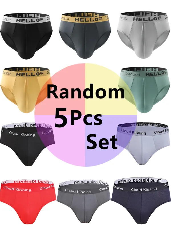 Random 5Pcs/set Men's Briefs Sexy Letter Waist Underwear Casual Comfortable Breathable Briefs Solid Color Underpants Men Panties — image 19