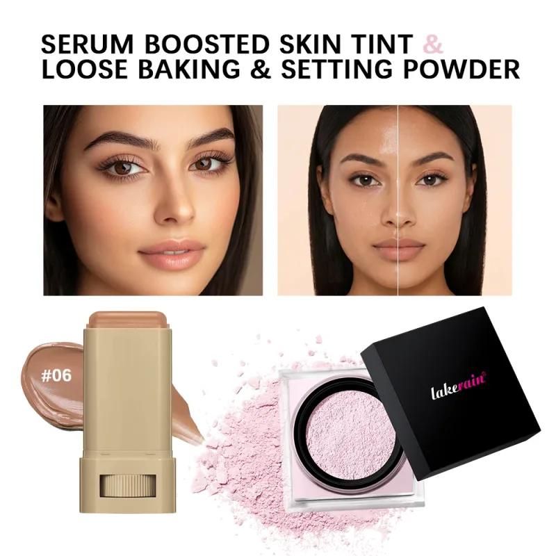 Serum Boosted Skin Tint Stick & Loose Baking Setting Powder Oil Control Longwear Base Makeup Even Skin Tone Matte Finish Makeup — image 11