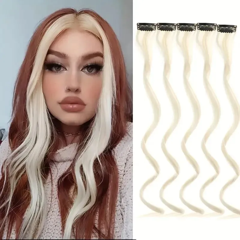 5Pcs Colored Hair Extensions Party Highlights Curly Wavy Hairpiece Clip In Synthetic Streak For Girls Women Halloween Wig — image 15
