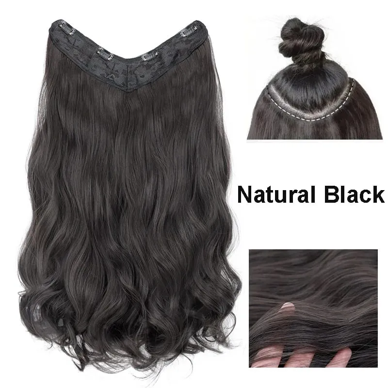 22Inch Synthetic V-shaped 4 Clips One Piece Long Curly Water Wave Clips In Hair Extensions Hair Pieces For Women