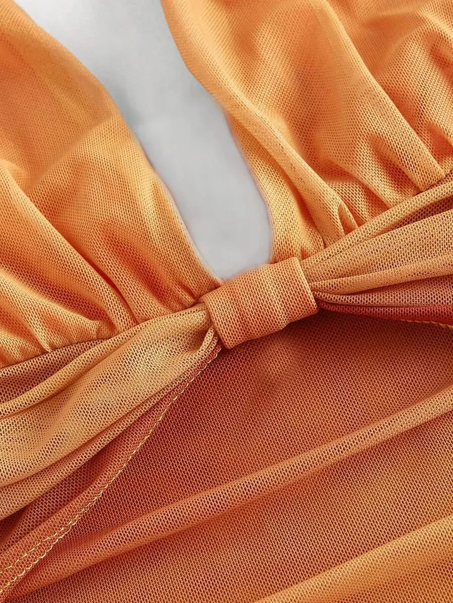 Vestido de alça espaguete assimétrico com gravata borboleta gradiente — image 4