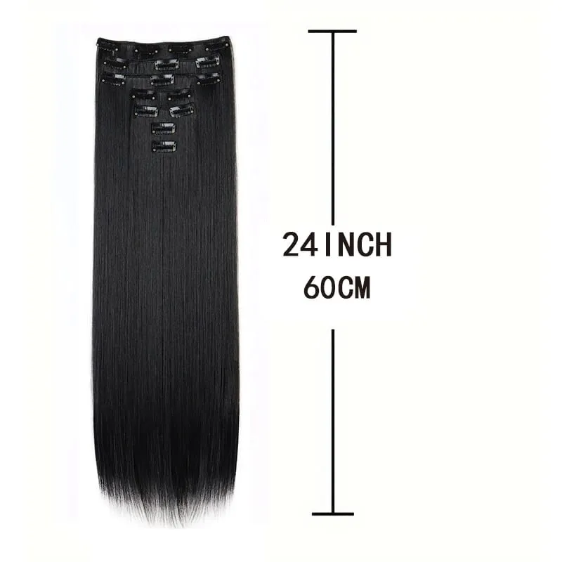 Synthetic 7 Pcs/Set Clip in Hair Extensions Natural Soft Hair Extensions 24 Inch Premium Long Straight Hairpieces for Women — image 3