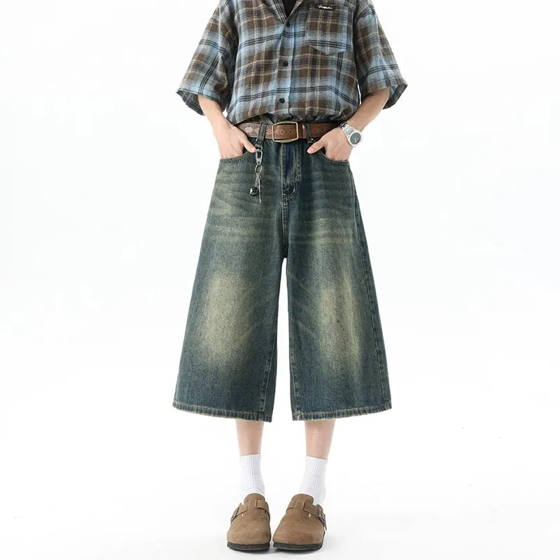 Více kapes Cargo Kalhoty Léto Krátké Džíny Kalhoty Hip Hop Streetwear Baggy Džínové šortky Běžné Široké nohavice Capris Kalhoty 5XL-M
