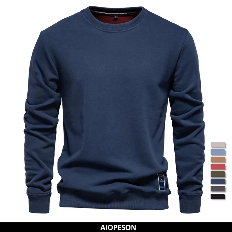 Cotton-blend Mens Crew Neck Solid Color Sweatshirts Pullover Casual Sport Sweatshirt for Men — image 4