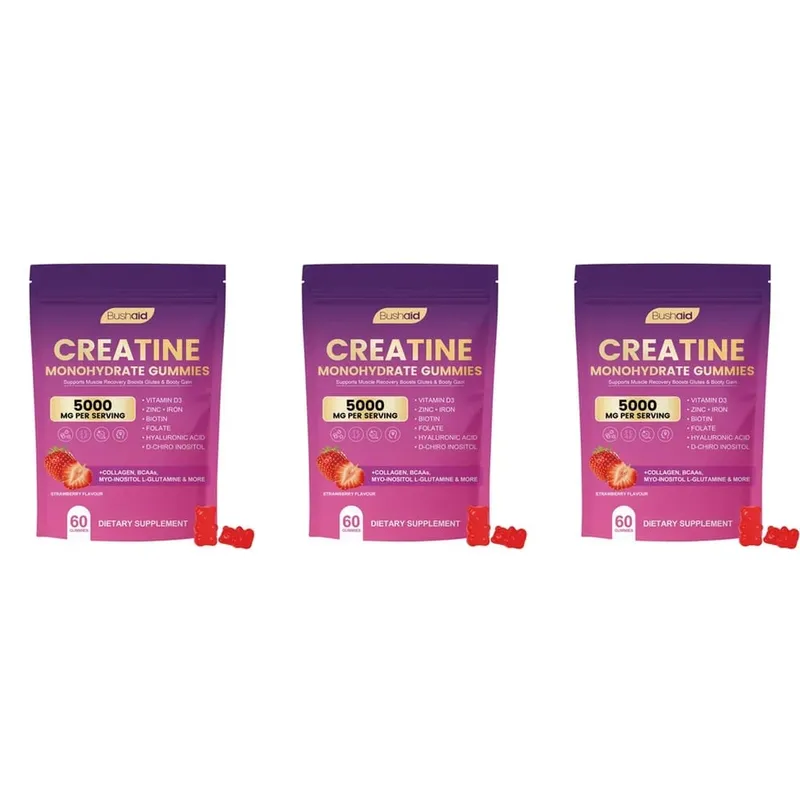 Gomas de monohidrato de creatina BushAid para recuperação muscular pós-treino com mistura de multicolágeno BCAA e zinco 60 gomas — image 9
