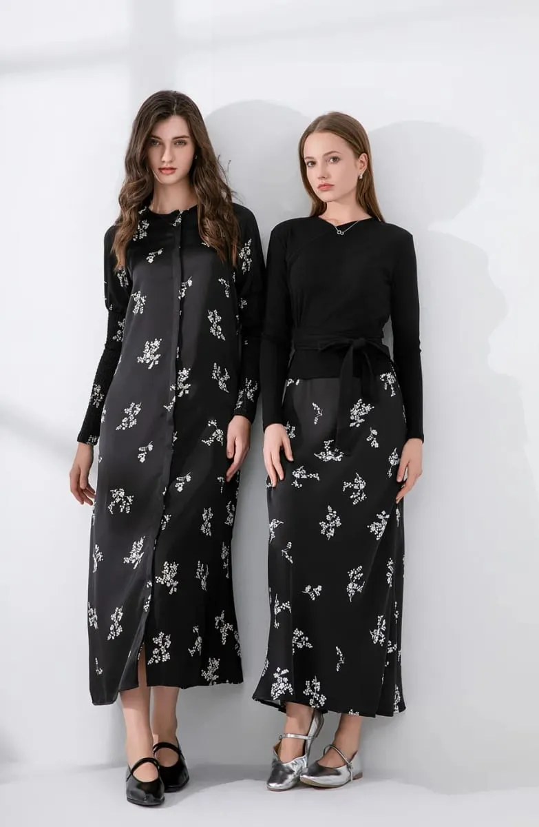 AS 2024 roupas femininas vestido de cetim com design de botão e manga maxi vestido (envio em 1 dia) — image 5
