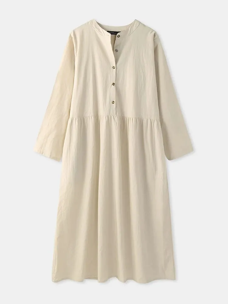 Abito elegante in cotone tinta unita da donna Femme 2022 Abito lungo bohemien primavera autunno ZANZEA Abiti casual a maniche lunghe oversize