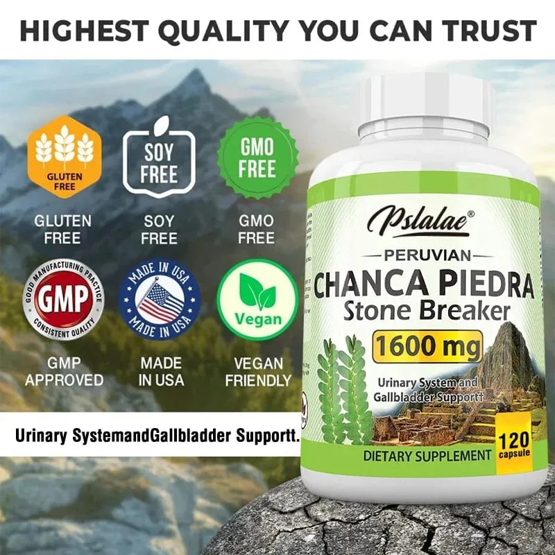 Chanca Piedra 캡슐 1600mg - 요로 지원 비 GMO 보충제 신장 결석 분쇄 — image 4