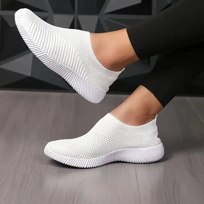 Chaussures pour femmes léger respirant maille sans lacet baskets noir blanc Sport course pour décontracté fête mode dames chaussures — image 4