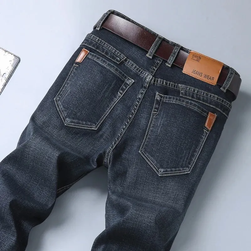 Men's New Korean Version Is Soft And Comfortable Stretch Regular Fit Jeans Fashion Casual Cotton Business Black Denim Pants