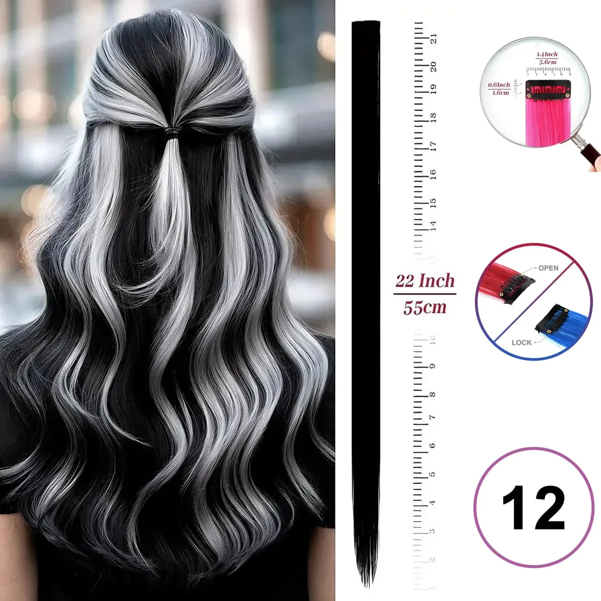 Hair Extensions Clip in 22 Inch Colored Hair Extensions Party Highlights Long Straight Synthetic Hairpieces for Women Kids Girls — image 1