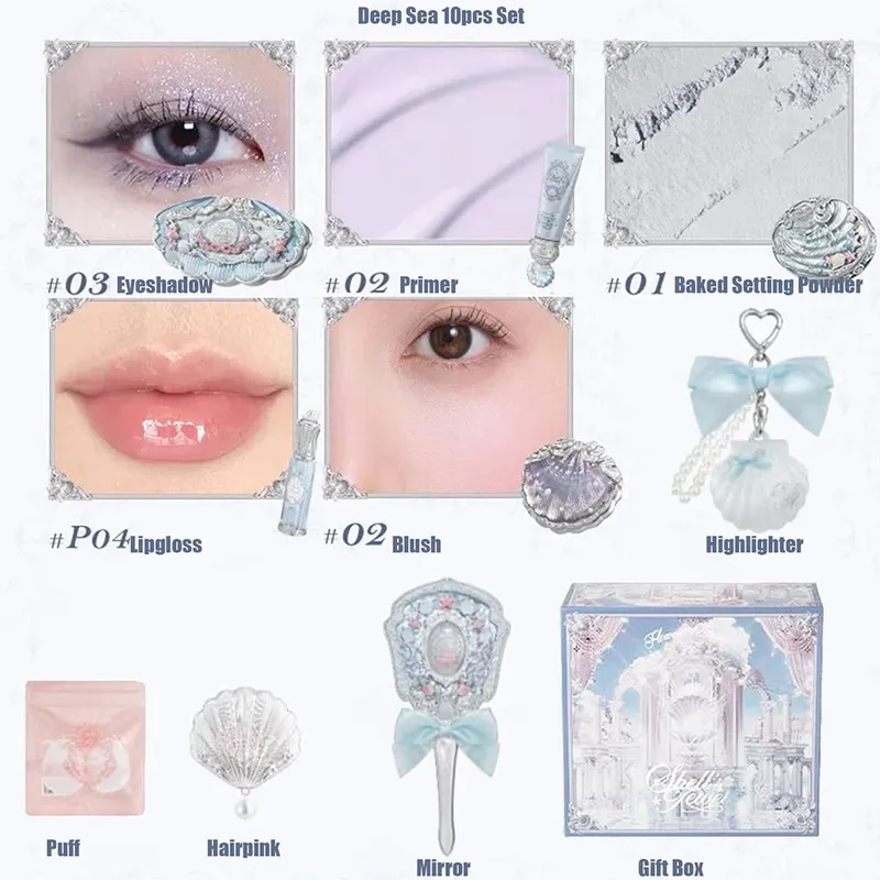 Flower Knows Make Up Sets Cosmetics Full Set Shells Pearl Eyeshadow Lip Gloss Blushes For Cheek Highlighter Gift Box Makeup Kit