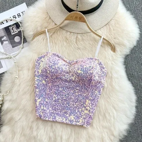 Sexy Sequin Party spaghetti Croset Bustier backless Slim Tanks and Camis Strap Glitter Crop Top Fashion Summer Women Clothes Y2k — image 12
