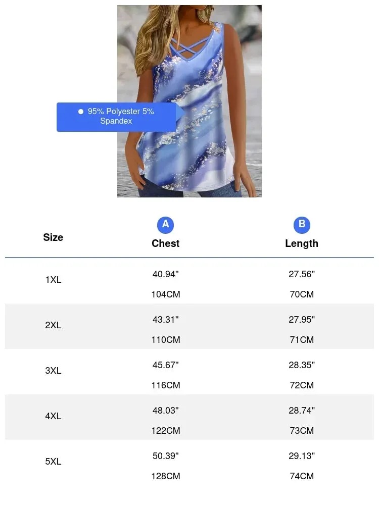 Plus Size Marble Print Tank Top Casual Criss Cross Sleeveless V Neck Top For Summer & Spring Women's Plus Size Clothing — image 7