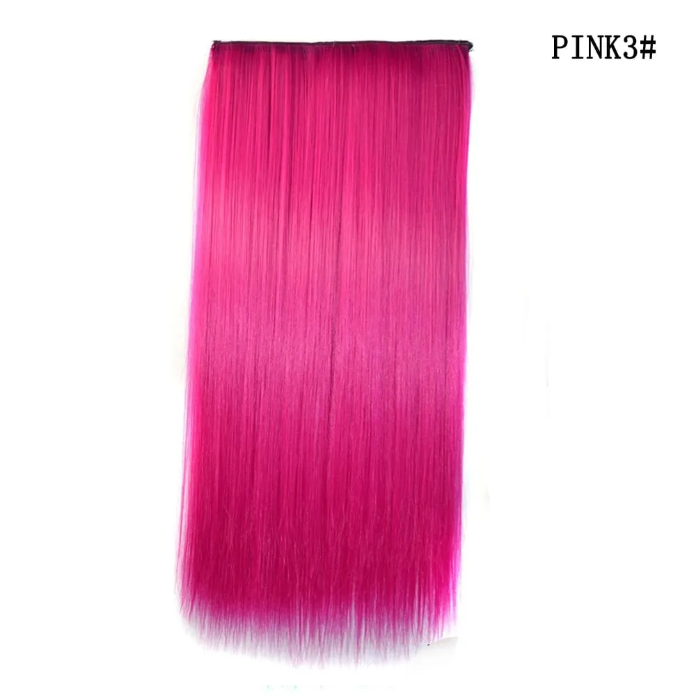 24 Inch Synthetic One Piece 5 Clips In Hair Extensions Long Straight High Temperature Fiber Colorful Hairpiece for Women