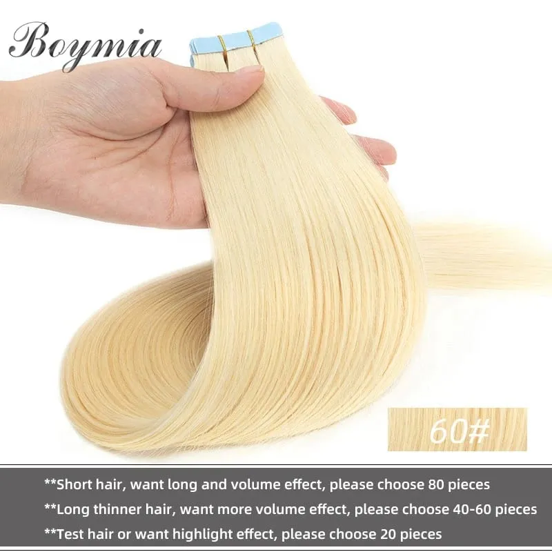 Boymia Tape In Human Hair Extensions 12"-24" Natural Black Machine Remy Tape In Hair Extension Invisible Tape Hair 20pcs — image 11