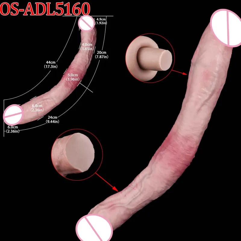 Mainan Seks Stimulator Vagina Anal Kepala Ganda Dildo Panjang Realistis 47Cm dengan Pengisap untuk Pasangan Lesbian Alat Dewasa Pria Gay