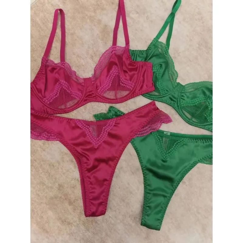Women Brassiere Mesh Satin Lace Splicing Ultra Thin Minimizer Anti Sag Soft Support Lingerie For Girls 32‑38AB Suit — image 2