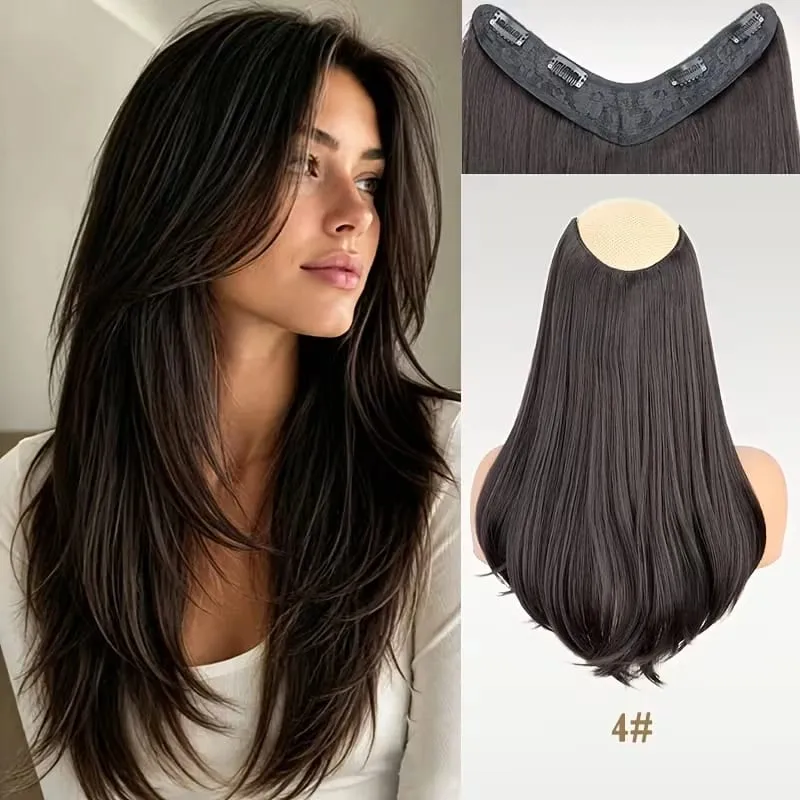 18Inch Synthetic Long Straight Hair Extension 4 Clips Increase Volume Heat-resistant Fake Fashion Hairpiece for Women Daily