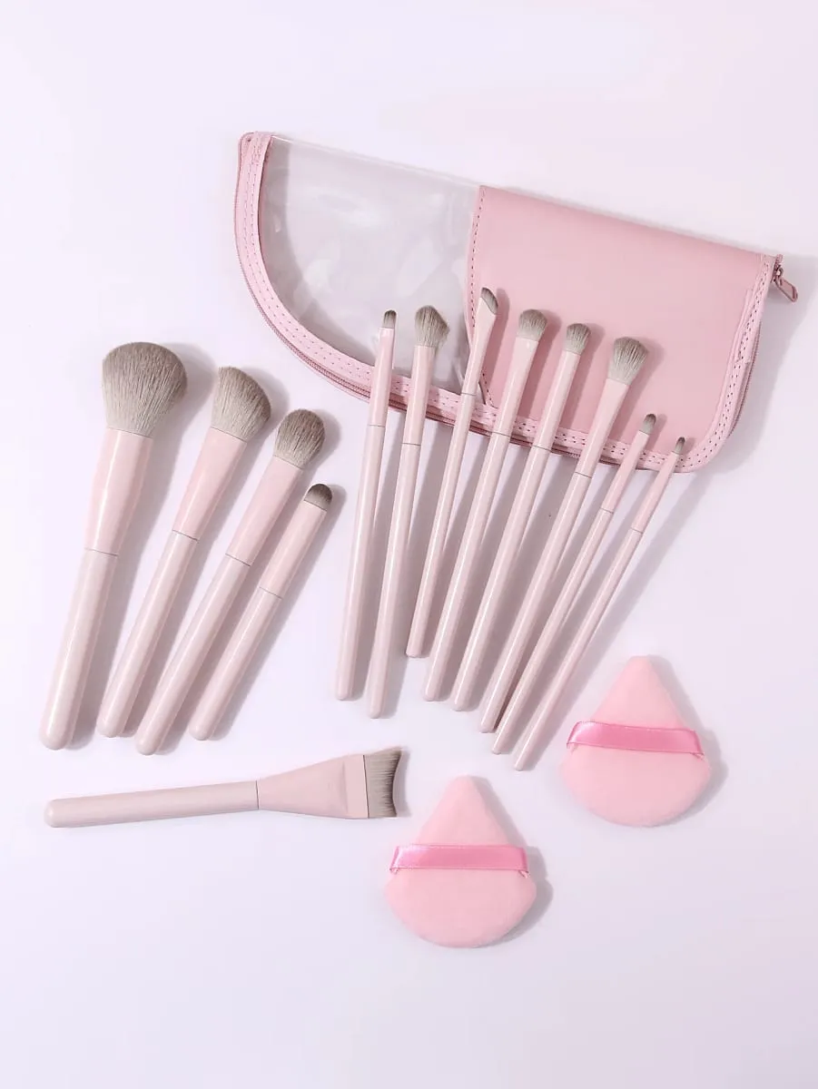 16-teiliges Make-up-Pinsel-Set mit dreieckigen Puderquasten und Aufbewahrungstasche für Foundation, Rouge, Lidschatten, Vollgesichts-Make-up-Set