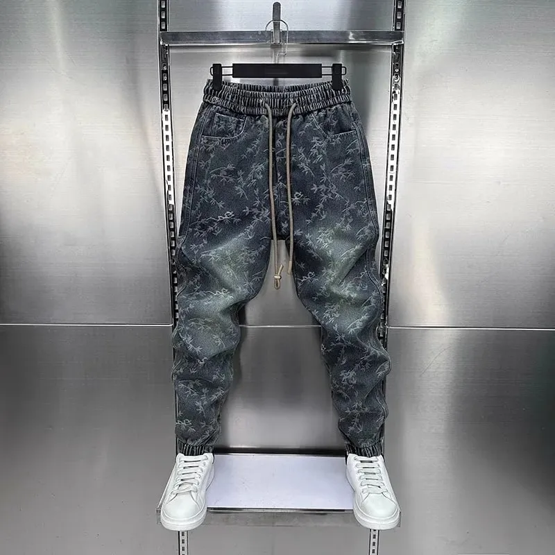 Jacquard American Classic Jeans Fashion Joints Harem Pants High Quality Loose Harajuku Straight-Leg Trousers Men Clothing