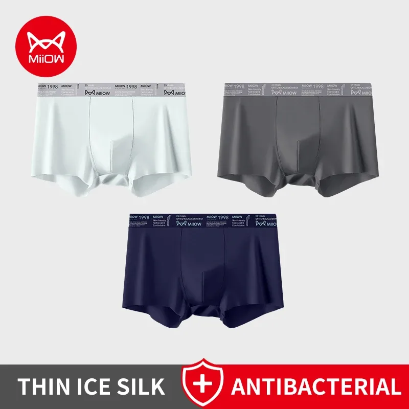 MiiOW 3Pcs Ice Silk Men Underwear Boxers Breathable Ultra-thin Mens Underpants Antibacterial Mens Panties Man Boxershorts Briefs — image 22