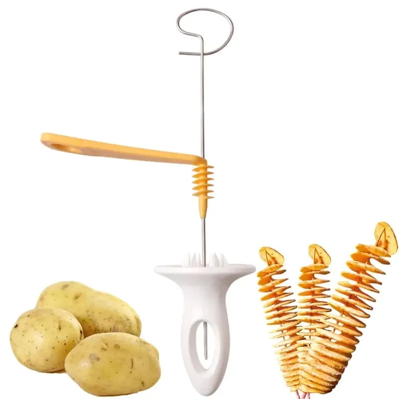 1Set Stainless Steel Twisted Potato Spiral Slice Plastic Rotate Potato Slicer Cutter Creative Vegetable Tool Kitchen Gadgets — image 1