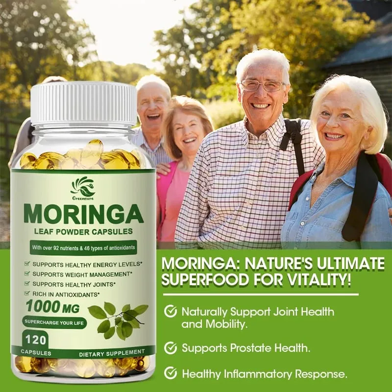 Greensure Moringa Oleifera 1000 mg Capsules Extra Potency 50:1 Extract Energizing Antioxidant 60/120 Vegetarian Capsules
