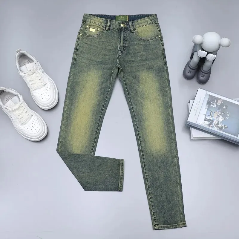 Newly Fashion Designer Men Jeans Retro Green Blue Slim Fit Ripped Jeans Men Trousers Vintage Casual Cotton Denim Pants Hombre — image 3