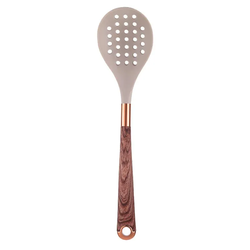 Silicone Kitchen Utensil Set 10 Pcs Cooking Utensil with Utensils Holder Wooden Pattern Handles Nonstick Cookware JT264