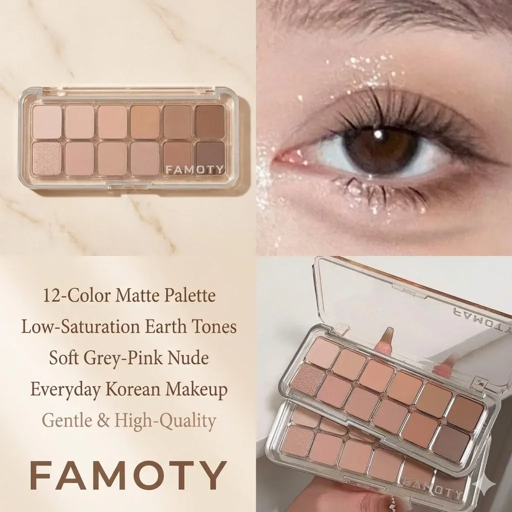 Paleta de sombras de ojos de baja saturación de 12 colores, paleta de maquillaje de ojos de albaricoque y té mate, maquillaje diario de tierra, sombras de ojos de larga duración — image 1