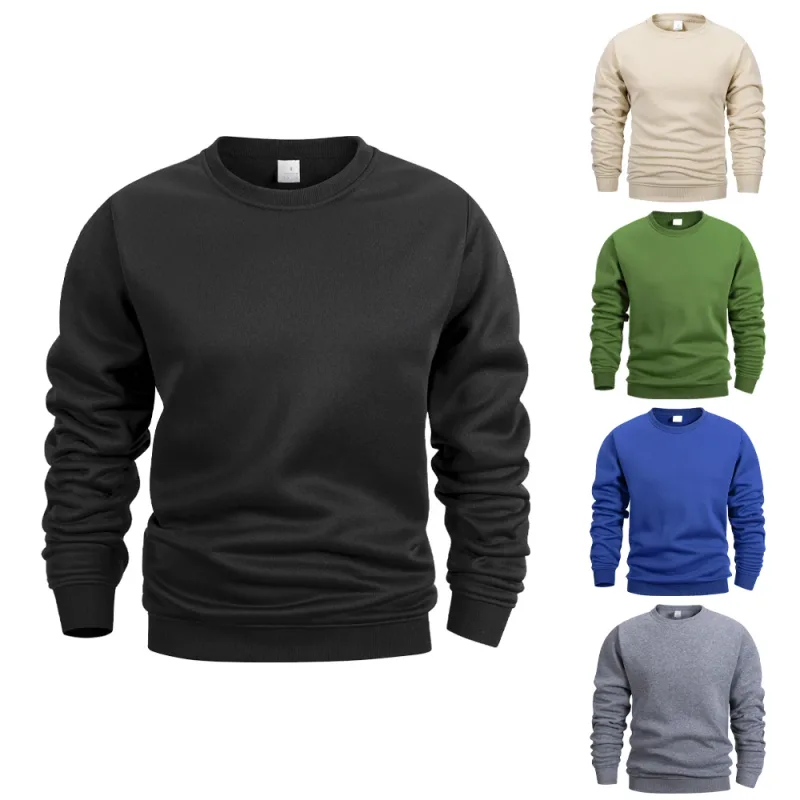 Men's Crew Neck Sweatshirts Solid Color Sweatwear Spring Outdoor Casual Daily Long Sleeve Pullover Hoodie Man Sportswear — image 2