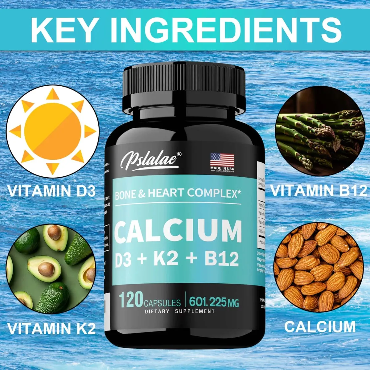 4-in-1 Calcium Supplement with Vitamin D3 K2 B12 - Supports Bones Teeth Heart and Immune System Function — image 3
