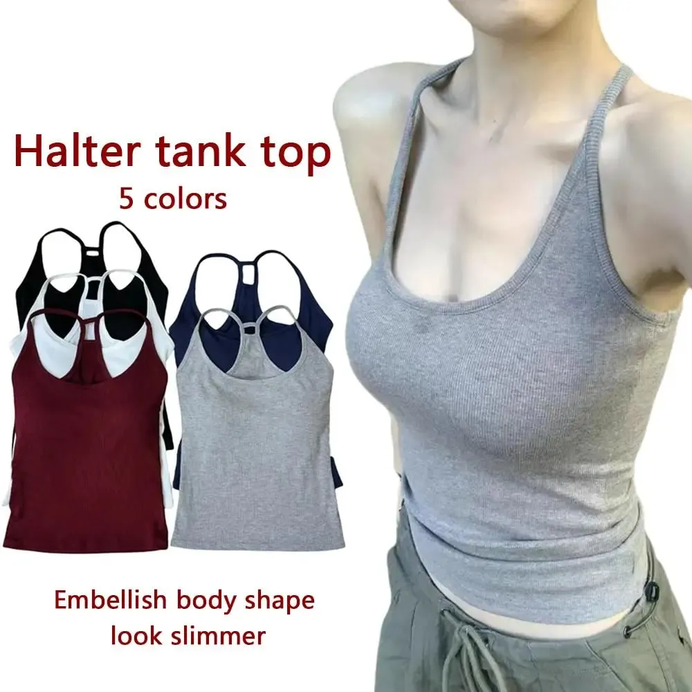 Korean Women's Solid Color Spaghetti Straps Sleeveless Slim Camisole With Chest Pad Wear Base Layer Summer Outdoor Wear — image 8