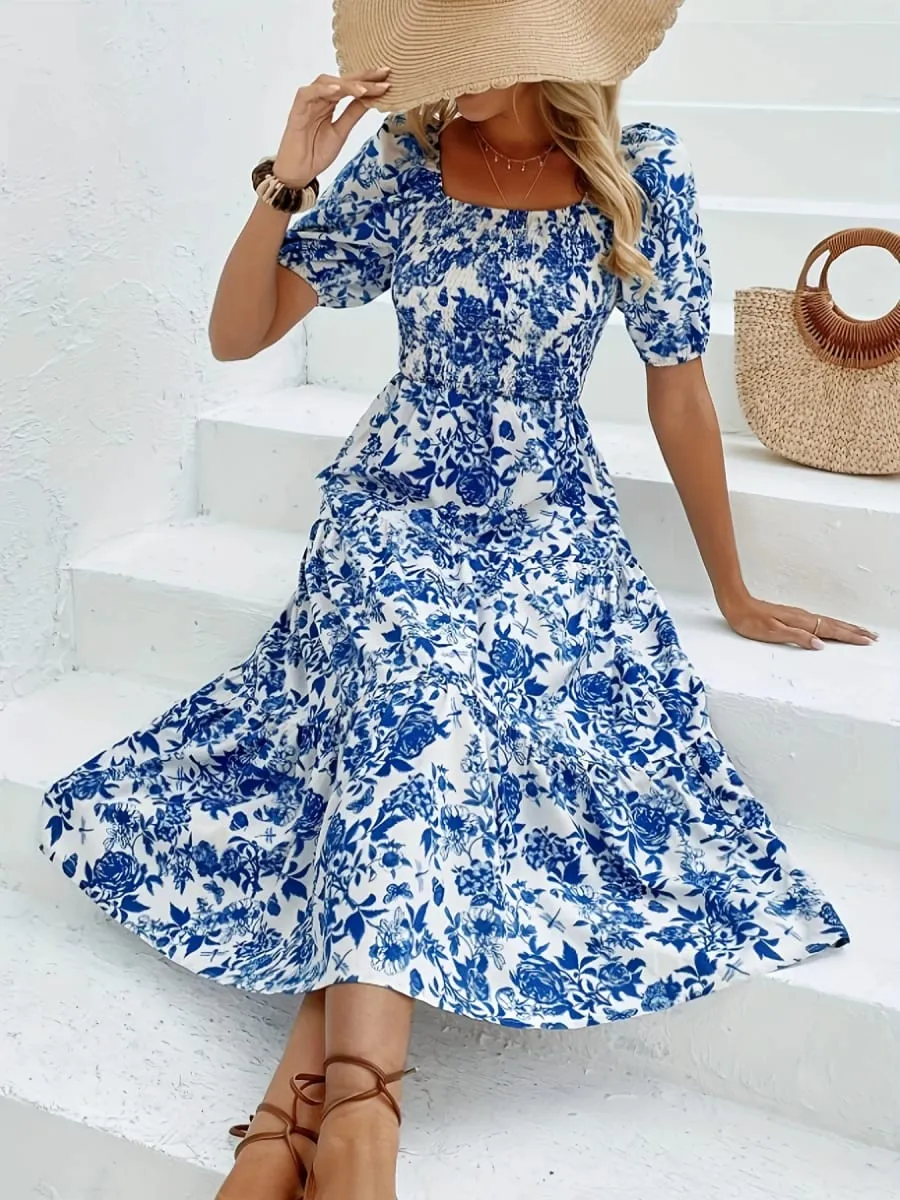 Elegancka długa sukienka z kwiatowym nadrukiem z kołnierzykiem i kwiatowym nadrukiem Sukienka maxi Moda damska Elegancki styl — image 4