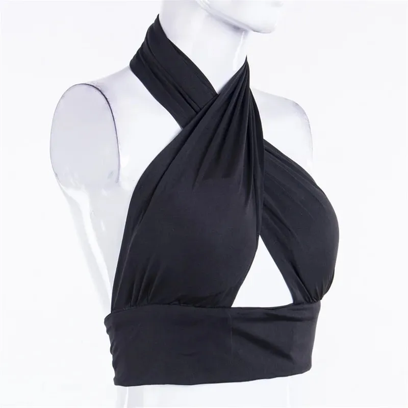 Women's Y2K Criss Cross Bustier Halter Sleeveless Wrap Front Sexy Backless Cami Crop Top Slim Fit Crop Tank Tops Streetwear — image 2