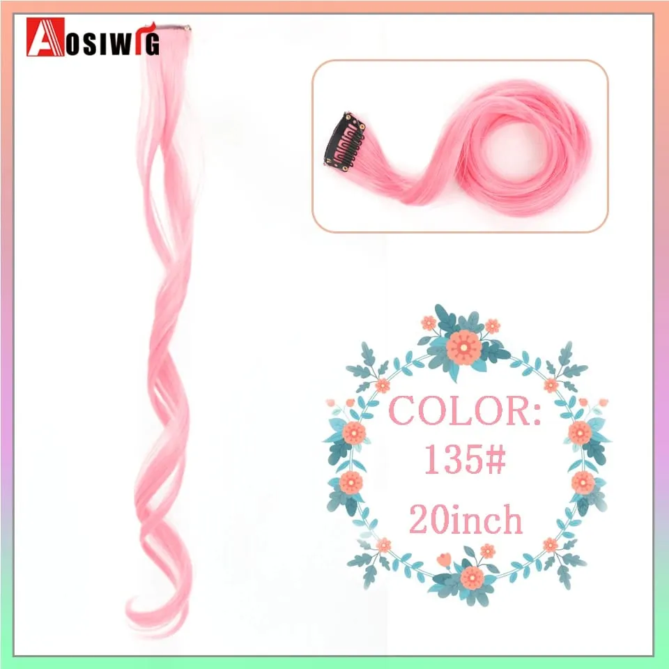 22" Synthetic Long Straight Rainbow Highlight Colored Hair Extensions Clip In One Piece Ombre Pink Purple Green Yellow For Wome — image 23