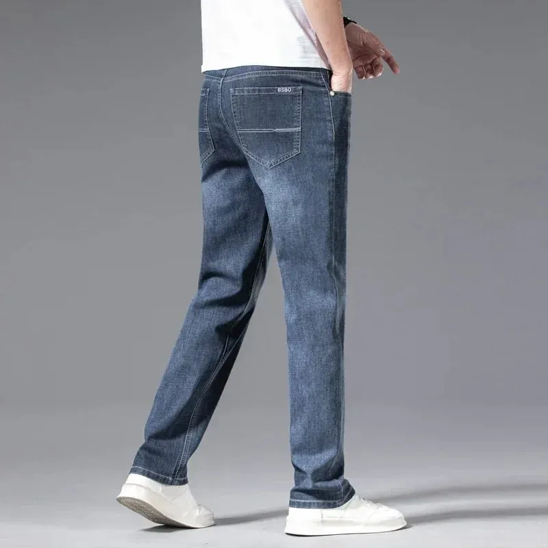 2024 Men's New Autumn Straight Casual Jeans Light Blue Classic Breathable Comfortable No Ironing Stretch Denim Trousers Male — image 7